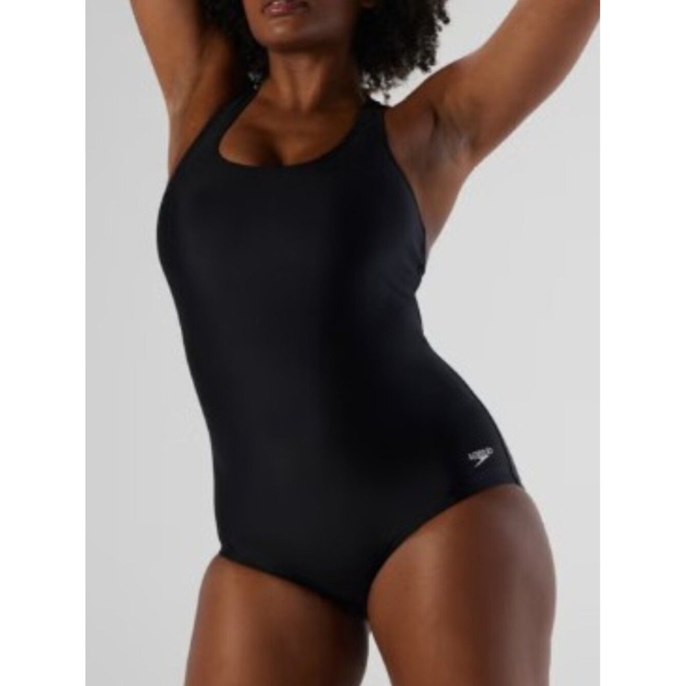 New SPEEDO Size 10 Black UPF 50 Moderate Ultraback PowerFLEX One Piece Swimsuit - Picture 1 of 11